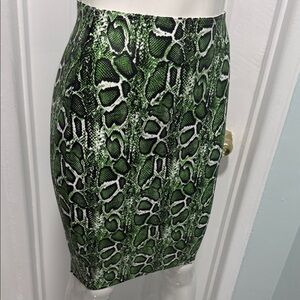 Shinestar Green Snake-Print Pencil Skirt